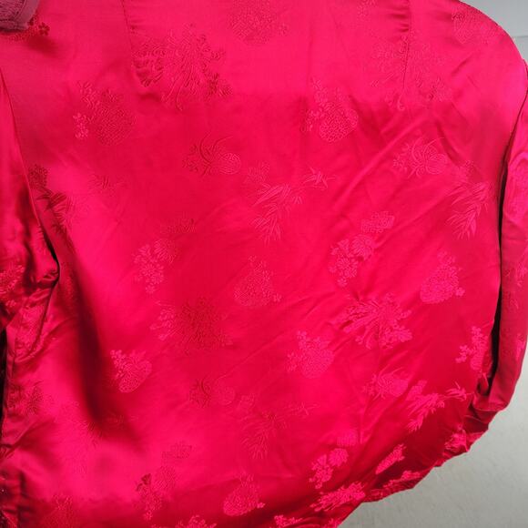 Vtg 1949 Reversible Chinese Silk Jacket Red Black Tang Floral Embroidered M - Picture 13 of 14